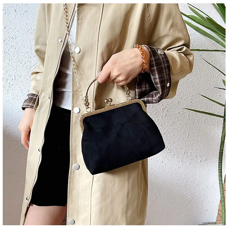 Black Textured Leather Handbag with Gold Chain & Leopard Print — feature 18
