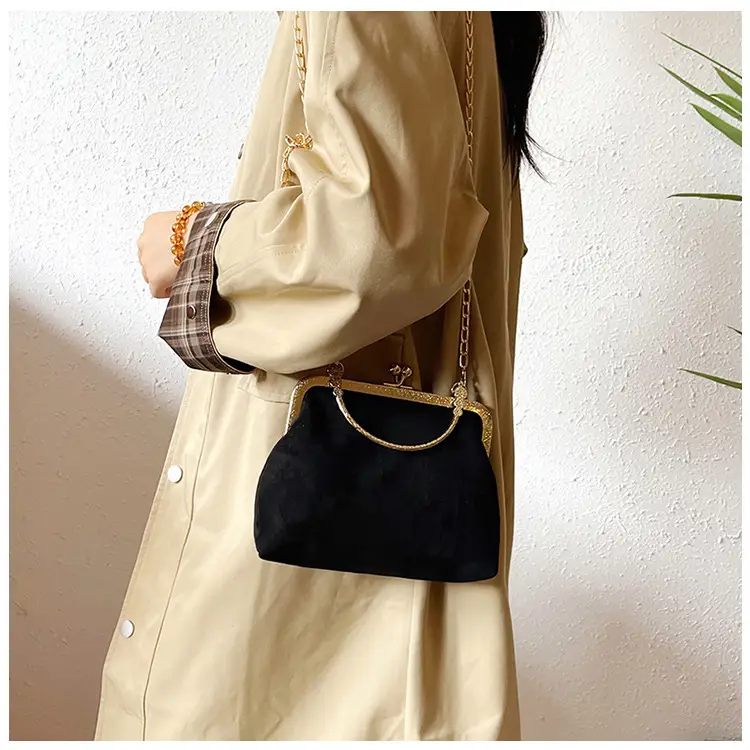 Black Textured Leather Handbag with Gold Chain & Leopard Print — feature 19