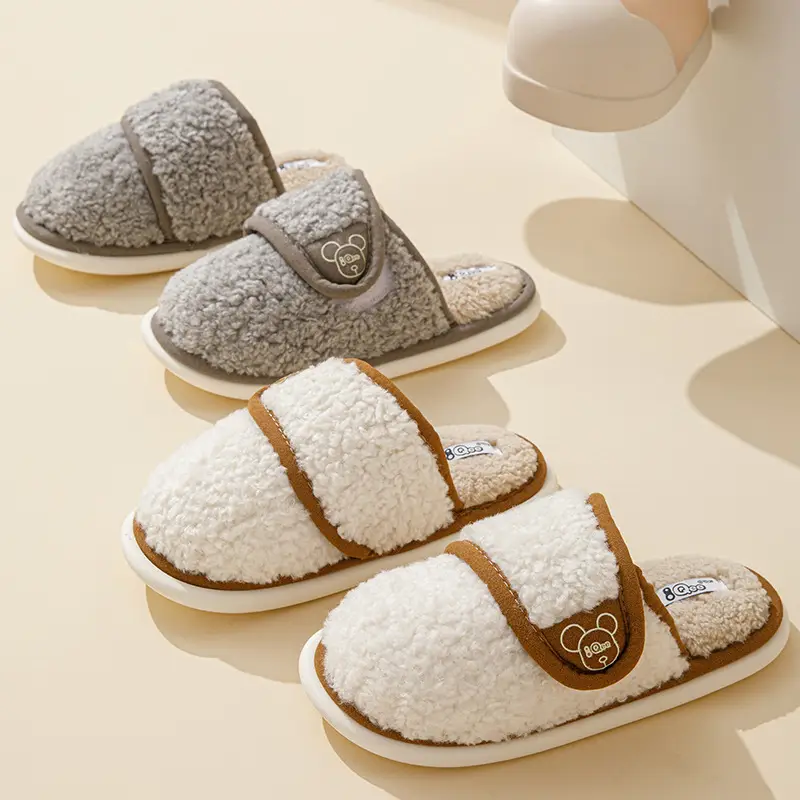 Mao Mao slippers women's outdoor wear autumn and winter new indoor home thick bottom step excrement feeling fleece-lined warm non-slip cotton slippers