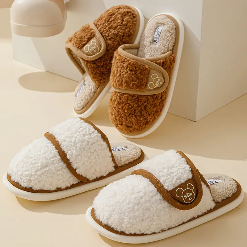 Mao Mao slippers women's outdoor wear autumn and winter new indoor home thick bottom step excrement feeling fleece-lined warm non-slip cotton slippers