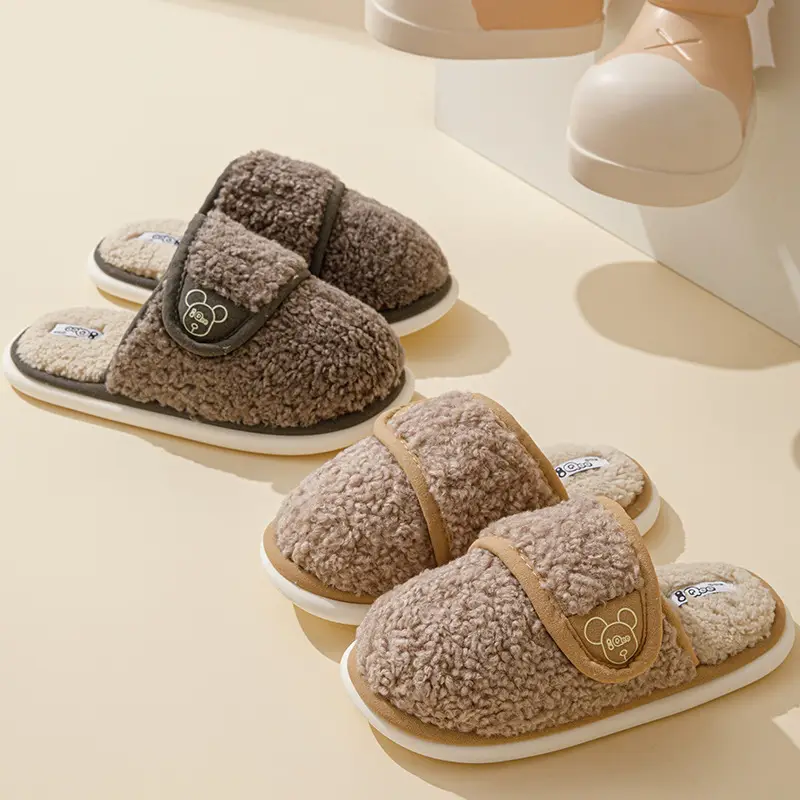 Mao Mao slippers women's outdoor wear autumn and winter new indoor home thick bottom step excrement feeling fleece-lined warm non-slip cotton slippers