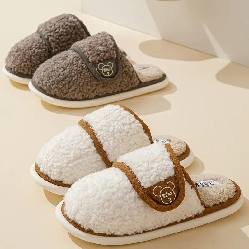 Mao Mao slippers women's outdoor wear autumn and winter new indoor home thick bottom step excrement feeling fleece-lined warm non-slip cotton slippers