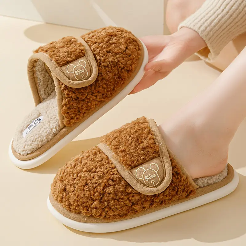 Mao Mao slippers women's outdoor wear autumn and winter new indoor home thick bottom step excrement feeling fleece-lined warm non-slip cotton slippers