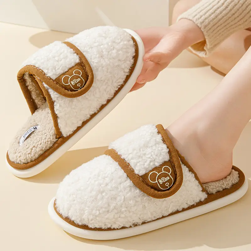 Mao Mao slippers women's outdoor wear autumn and winter new indoor home thick bottom step excrement feeling fleece-lined warm non-slip cotton slippers