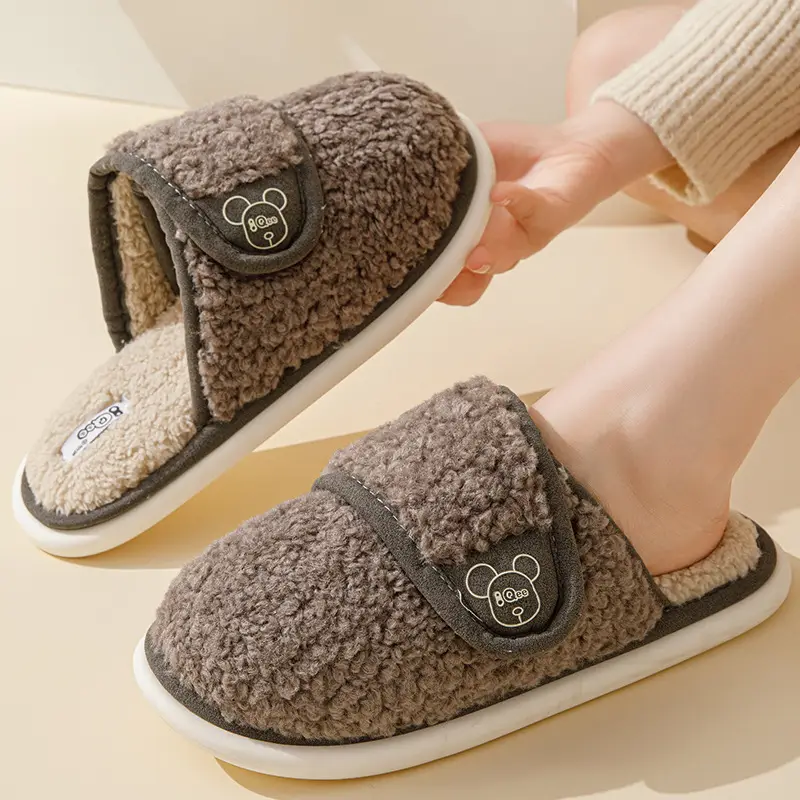 Mao Mao slippers women's outdoor wear autumn and winter new indoor home thick bottom step excrement feeling fleece-lined warm non-slip cotton slippers