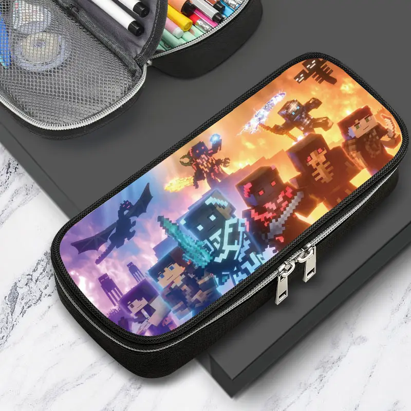 Cross-border factory wholesale my world game student large capacity pencil case stationery bag wilderness pencil case
