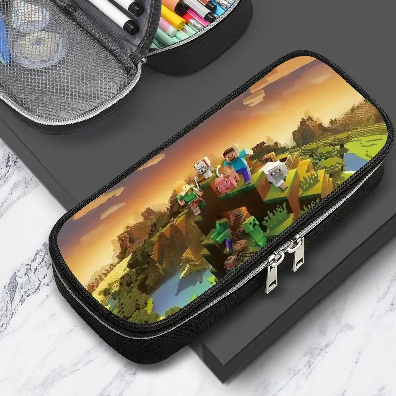 Cross-border factory wholesale my world game student large capacity pencil case stationery bag wilderness pencil case