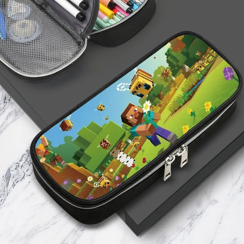 Cross-border factory wholesale my world game student large capacity pencil case stationery bag wilderness pencil case