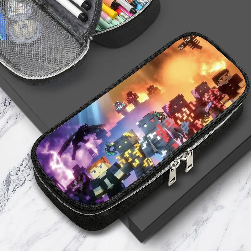 Cross-border factory wholesale my world game student large capacity pencil case stationery bag wilderness pencil case