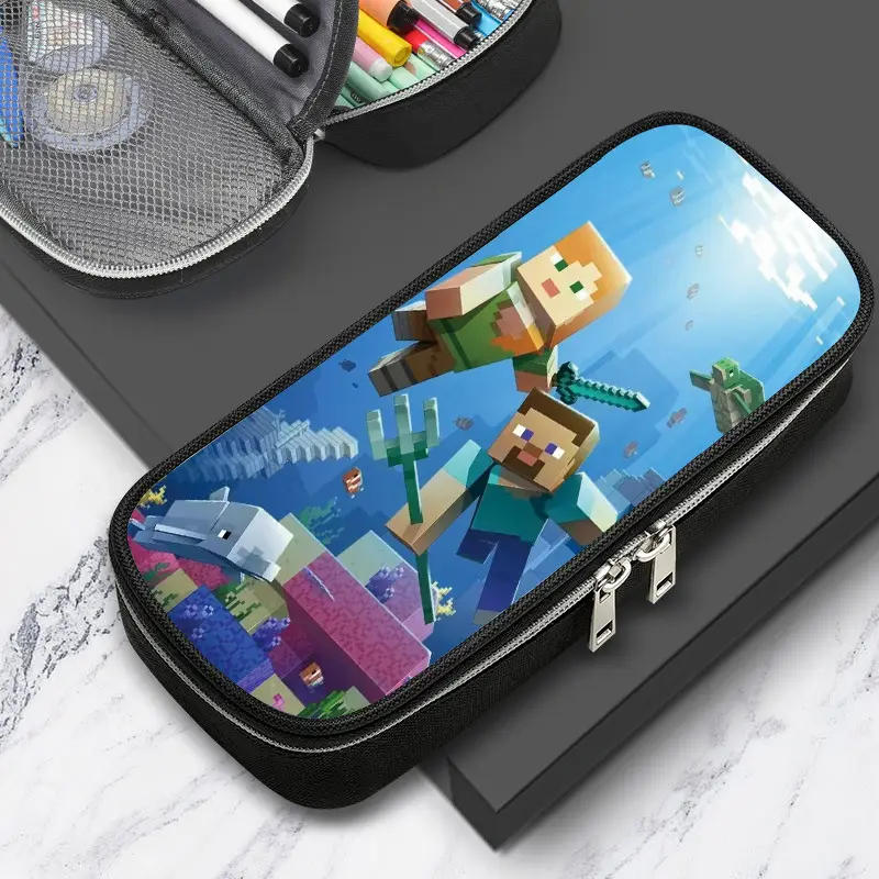 Cross-border factory wholesale my world game student large capacity pencil case stationery bag wilderness pencil case