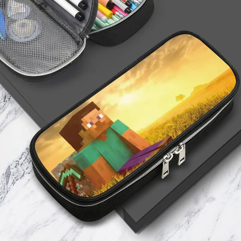 Cross-border factory wholesale my world game student large capacity pencil case stationery bag wilderness pencil case