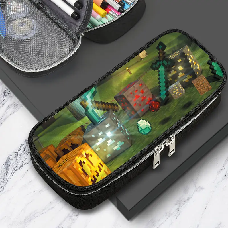 Cross-border factory wholesale my world game student large capacity pencil case stationery bag wilderness pencil case