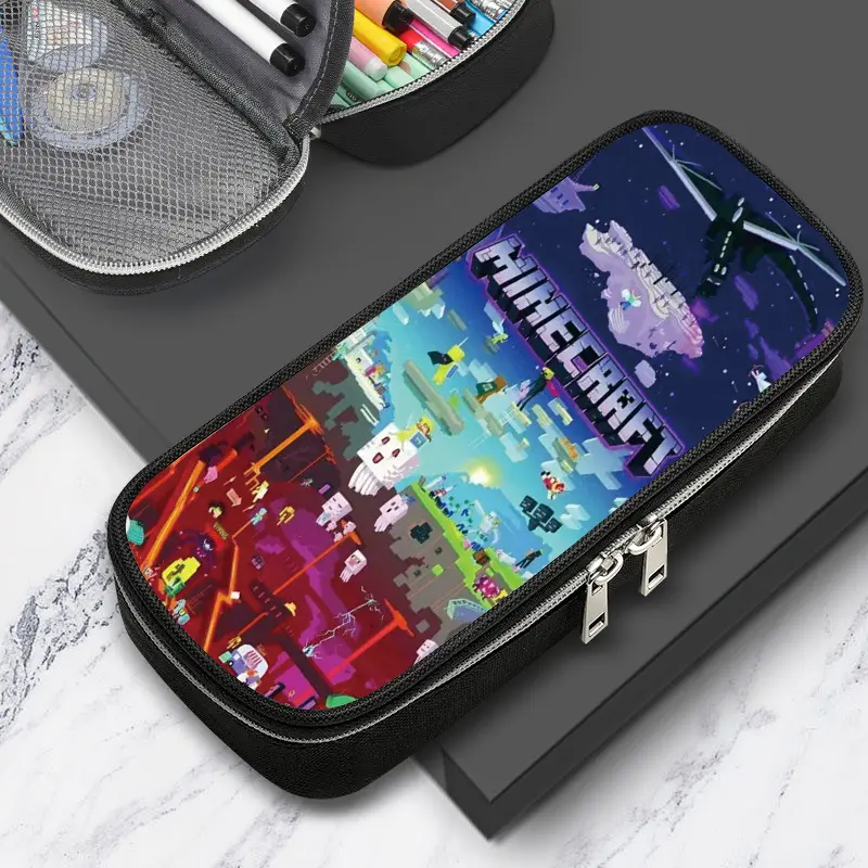 Cross-border factory wholesale my world game student large capacity pencil case stationery bag wilderness pencil case