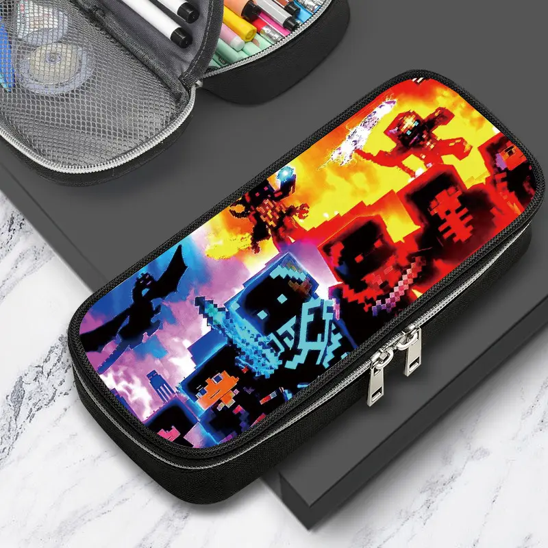 Cross-border factory wholesale my world game student large capacity pencil case stationery bag wilderness pencil case
