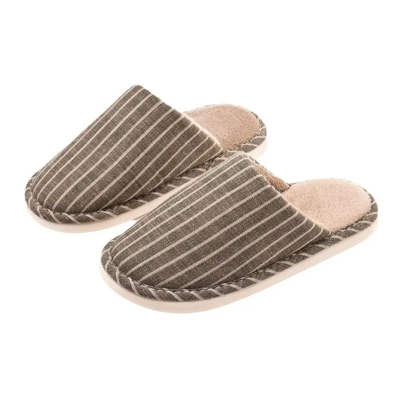 Autumn and Winter Indoor Cotton Slippers Thick Bottom Men's and Women's Home Couple Anti-Slip Sweat-Absorbing Striped Anti-Slip Winter Slippers Cotton Slippers - Image 9