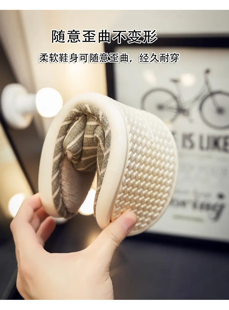 Autumn and Winter Indoor Cotton Slippers Thick Bottom Men's and Women's Home Couple Anti-Slip Sweat-Absorbing Striped Anti-Slip Winter Slippers Cotton Slippers — feature 12