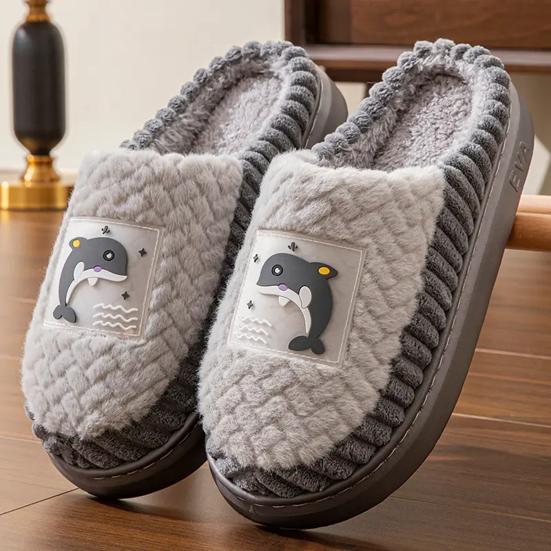 Men's cotton slippers winter plus size winter warm indoor home wool slippers non-slip simple couple cotton shoes women