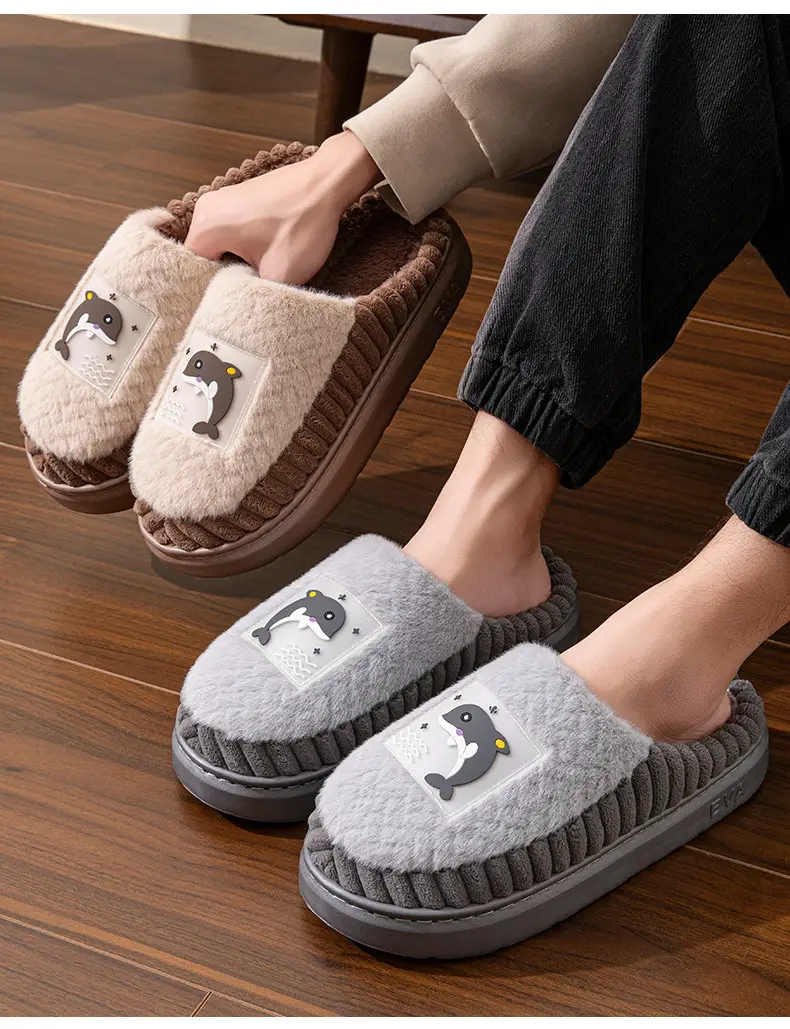 Men's cotton slippers winter plus size winter warm indoor home wool slippers non-slip simple couple cotton shoes women — feature 13