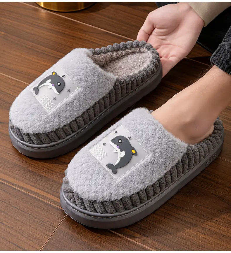 Men's cotton slippers winter plus size winter warm indoor home wool slippers non-slip simple couple cotton shoes women — feature 14