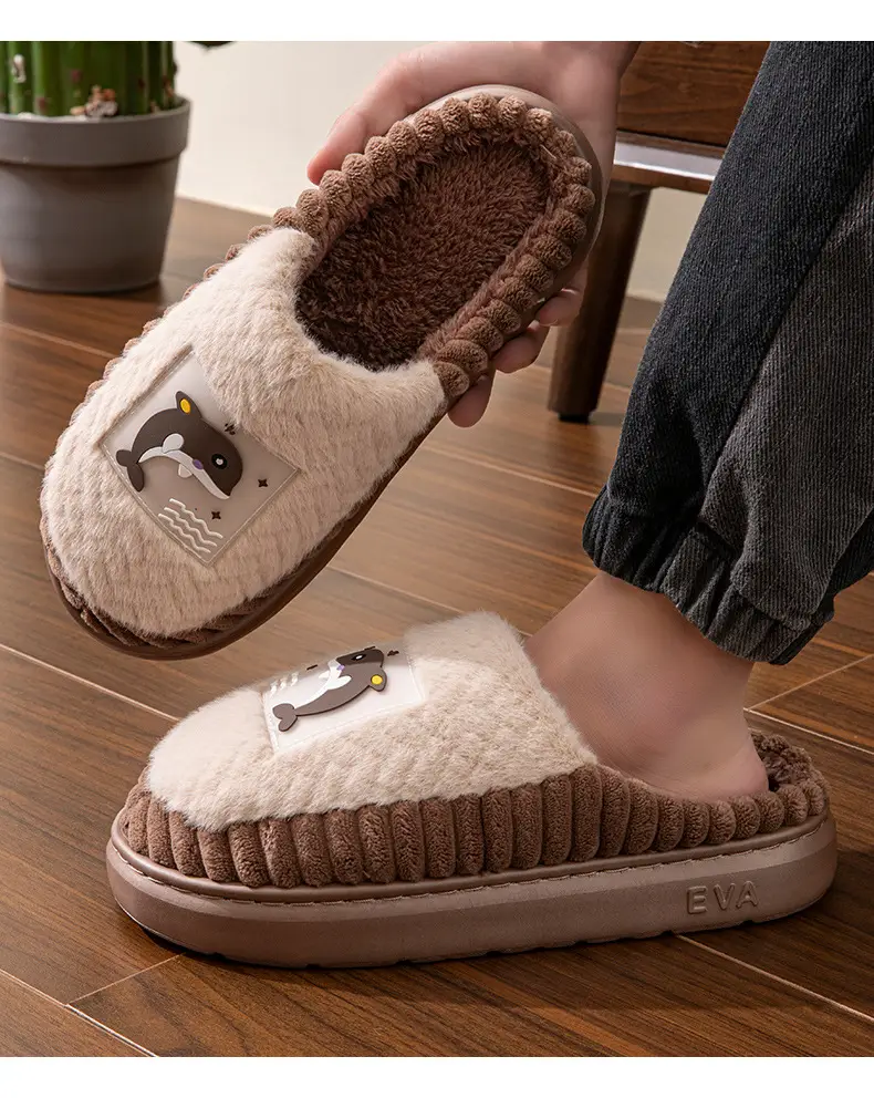 Men's cotton slippers winter plus size winter warm indoor home wool slippers non-slip simple couple cotton shoes women — feature 17