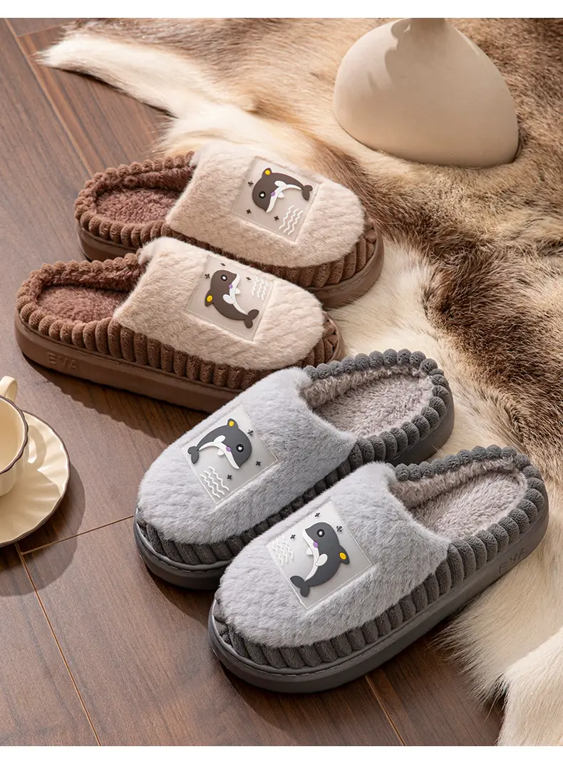 Men's cotton slippers winter plus size winter warm indoor home wool slippers non-slip simple couple cotton shoes women — feature 2