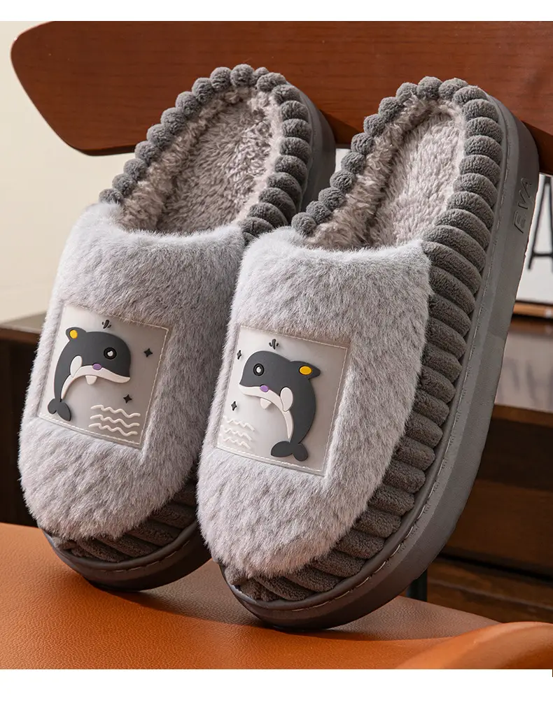 Men's cotton slippers winter plus size winter warm indoor home wool slippers non-slip simple couple cotton shoes women — feature 4