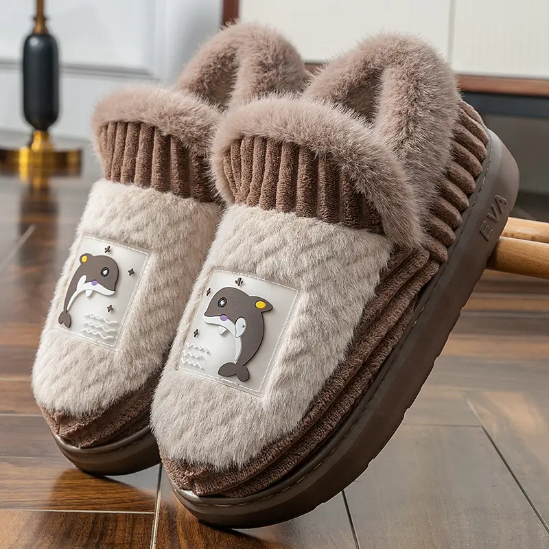 Men's cotton slippers winter plus size winter warm indoor home wool slippers non-slip simple couple cotton shoes women