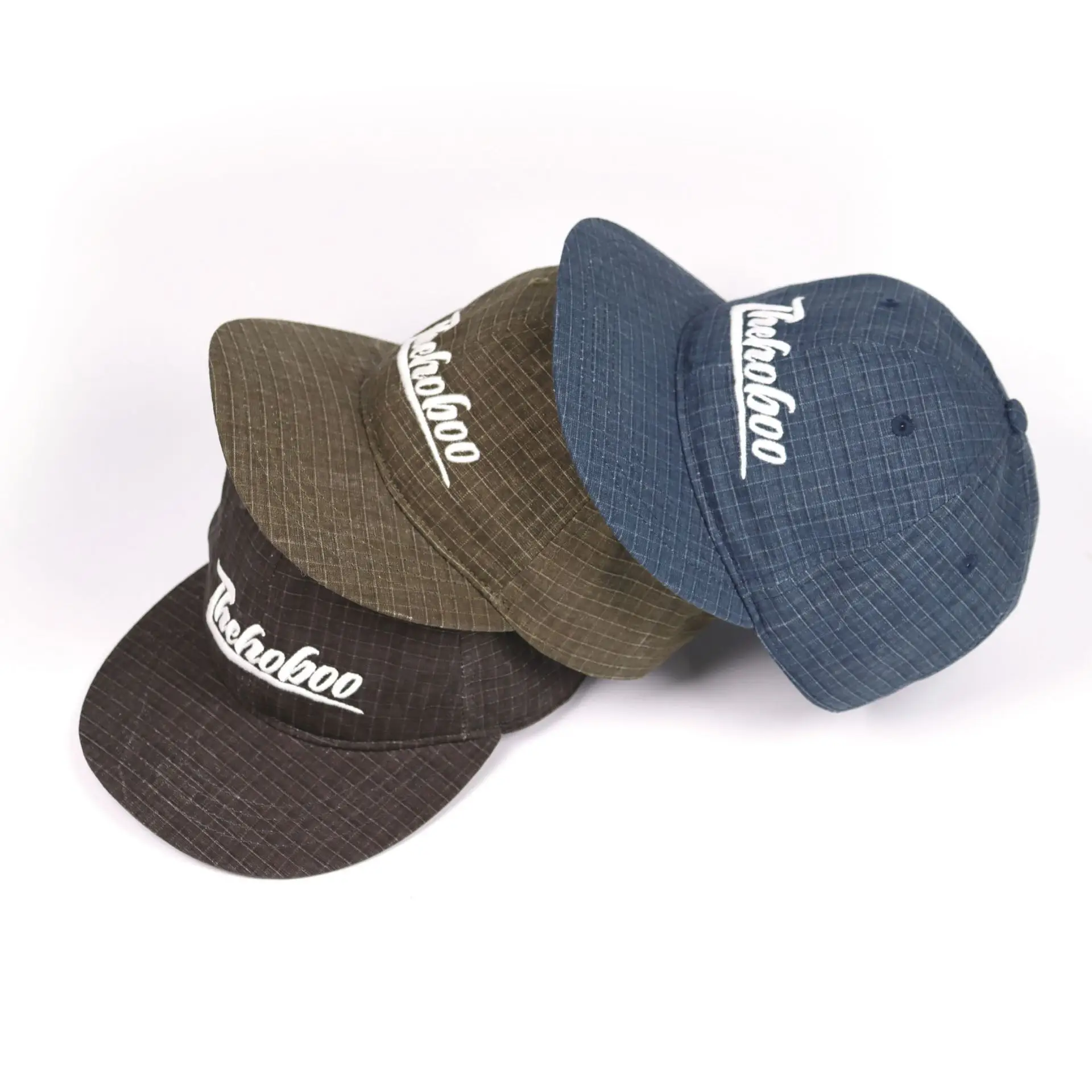 Japanese Style Plaid Sunscreen Hat for Men Women Blue - Image 4