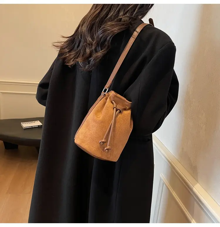 2024 Winter Suede Retro Bucket Bag with Crossbody Strap — feature 11
