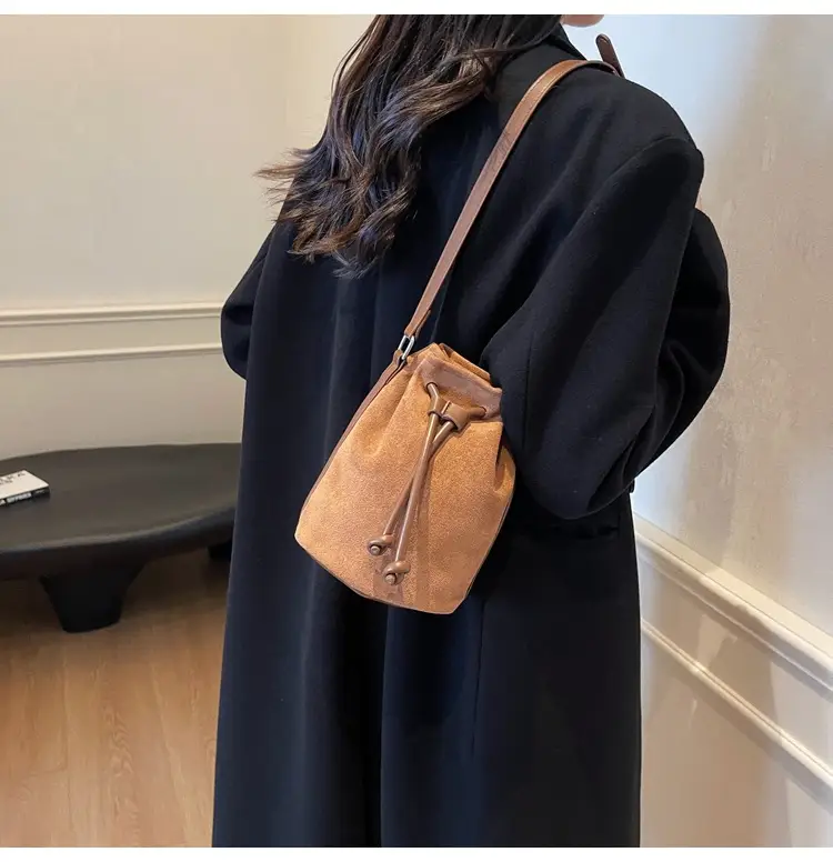 2024 Winter Suede Retro Bucket Bag with Crossbody Strap — feature 12