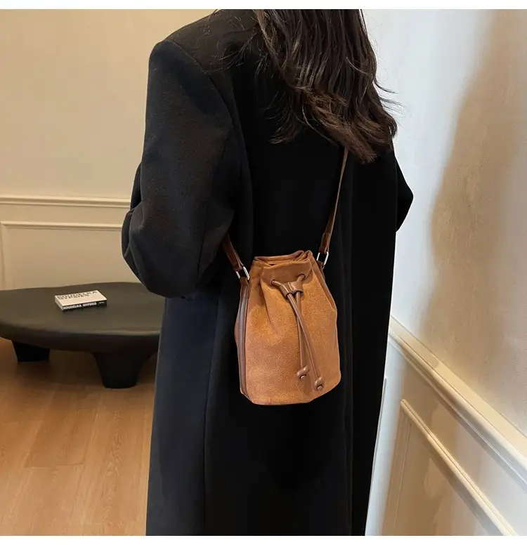 2024 Winter Suede Retro Bucket Bag with Crossbody Strap — feature 13