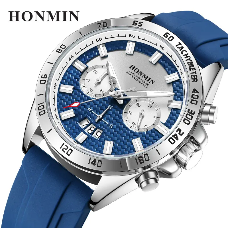 Honmin Men's Chronograph Quartz Watch Rose Gold Black Strap - Image 4