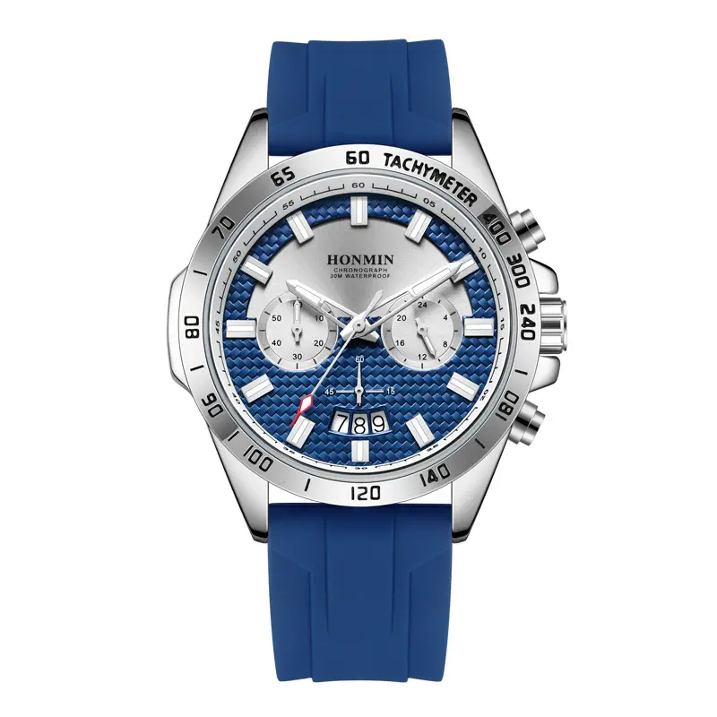 Honmin Men's Chronograph Quartz Watch Rose Gold Black Strap - Image 2