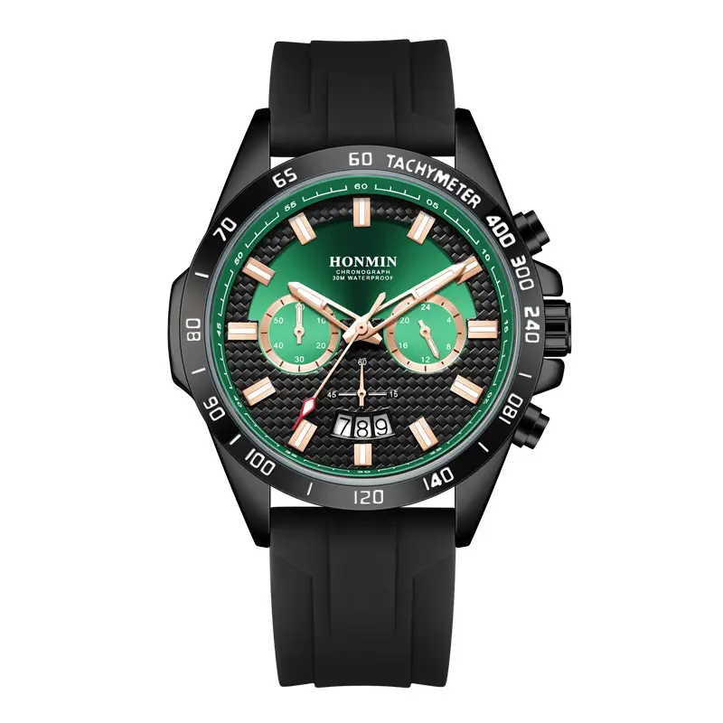 Honmin Men's Chronograph Quartz Watch Rose Gold Black Strap - Image 3