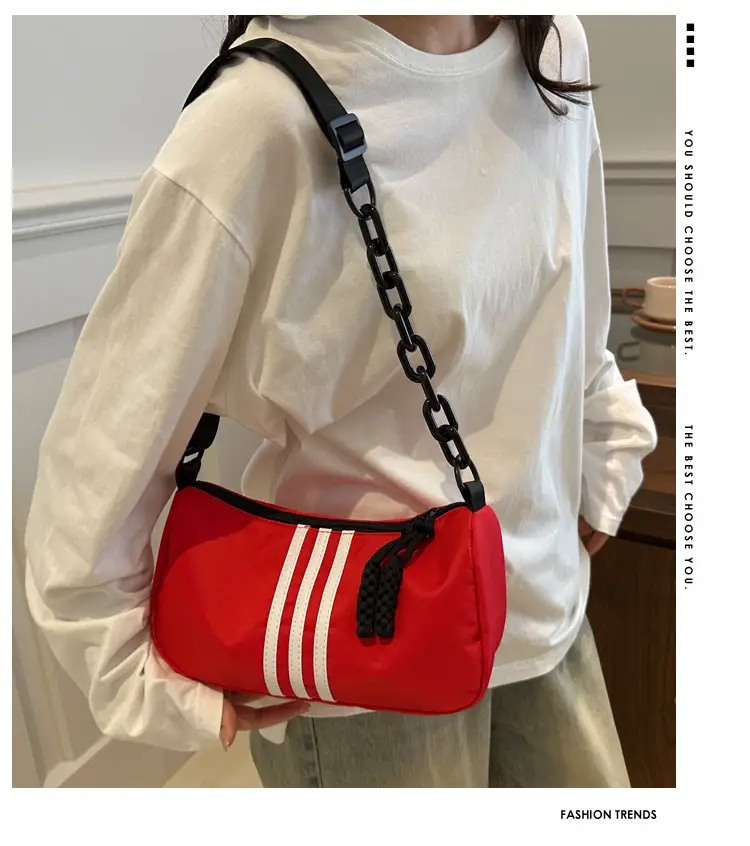 Women's Red 3-Strip Stitched Shoulder Bag — feature 1