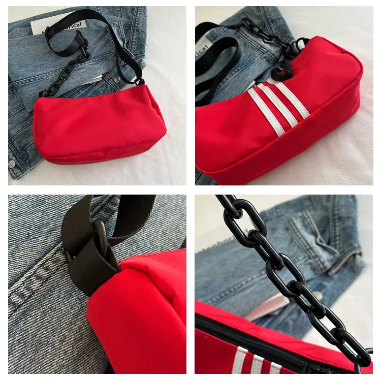 Women's Red 3-Strip Stitched Shoulder Bag — feature 8