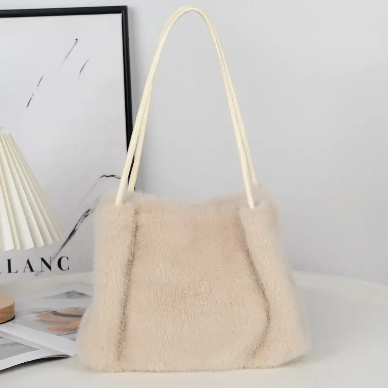Black Plush Shoulder Bag Women Autumn Winter 2024 - Image 8