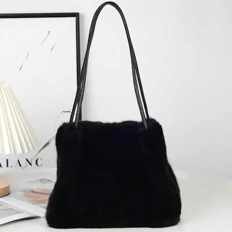 Black Plush Shoulder Bag Women Autumn Winter 2024 - Image 10
