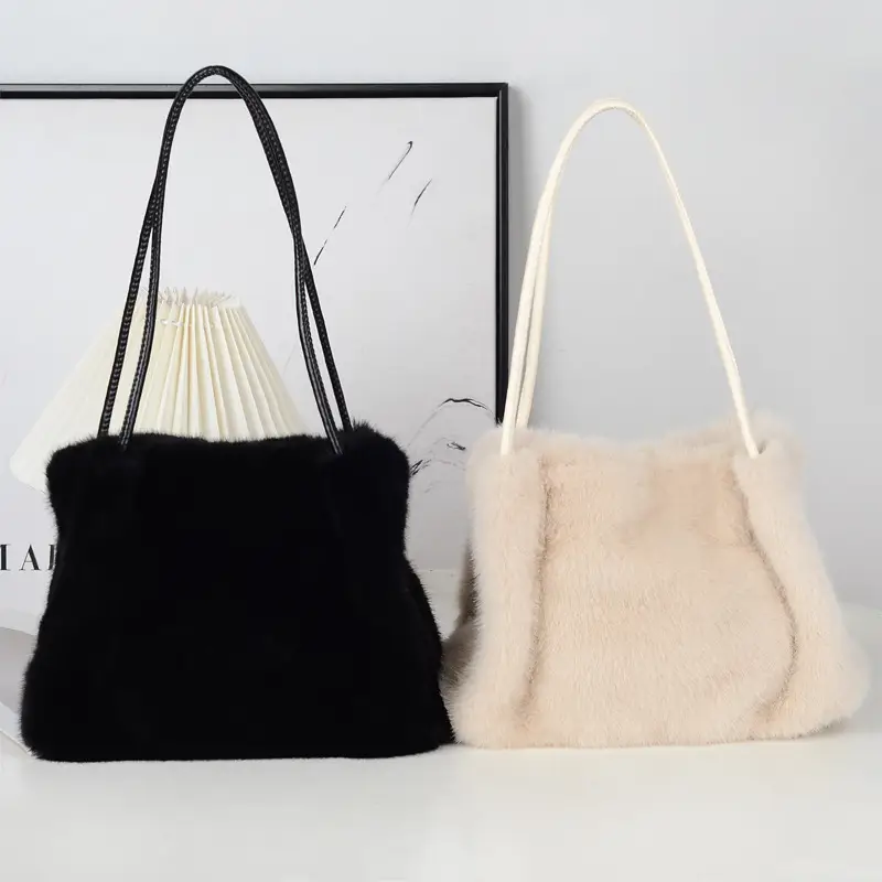 Black Plush Shoulder Bag Women Autumn Winter 2024 — feature 5