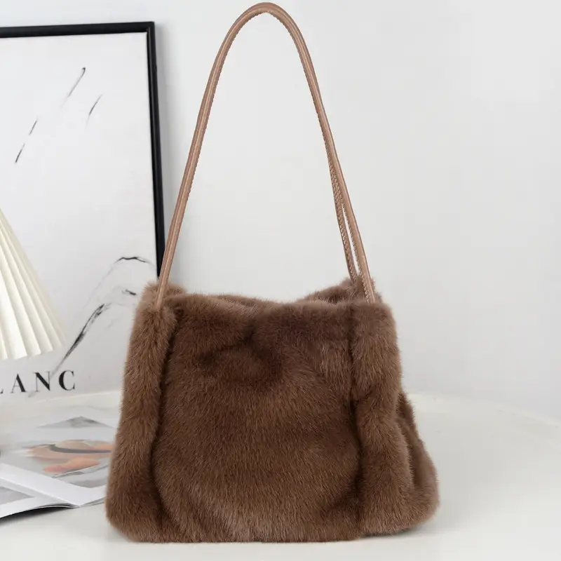 Black Plush Shoulder Bag Women Autumn Winter 2024 - Image 3