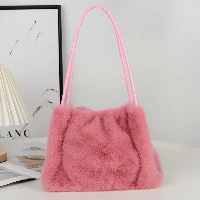 Black Plush Shoulder Bag Women Autumn Winter 2024 - Image 5