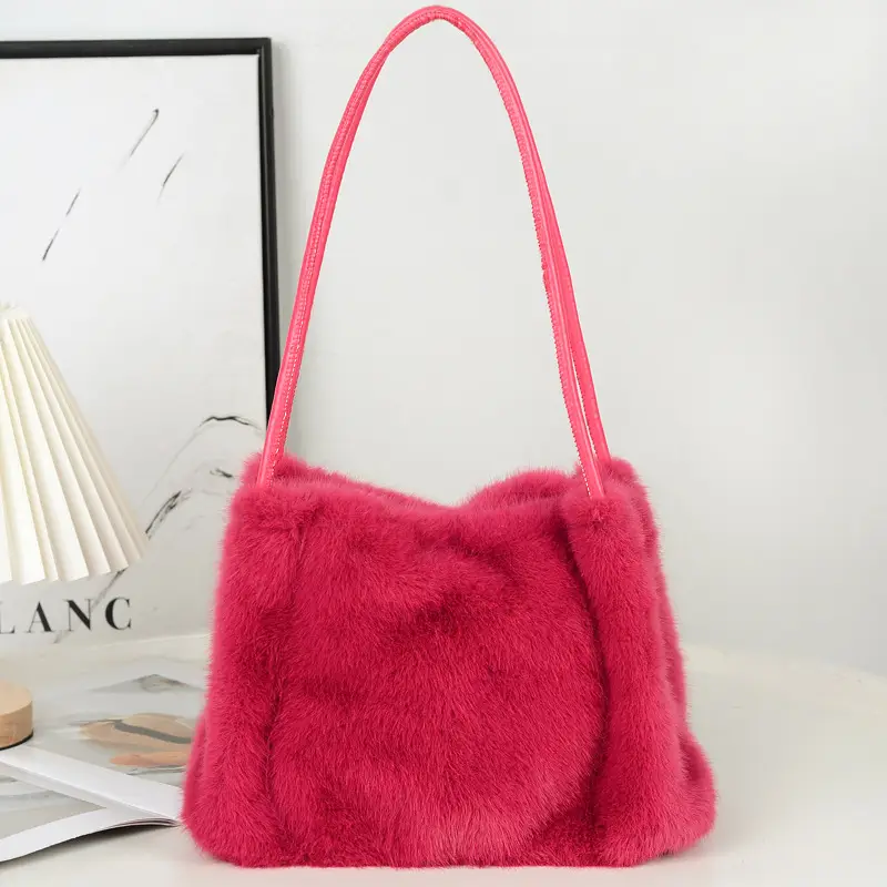 Black Plush Shoulder Bag Women Autumn Winter 2024 - Image 6