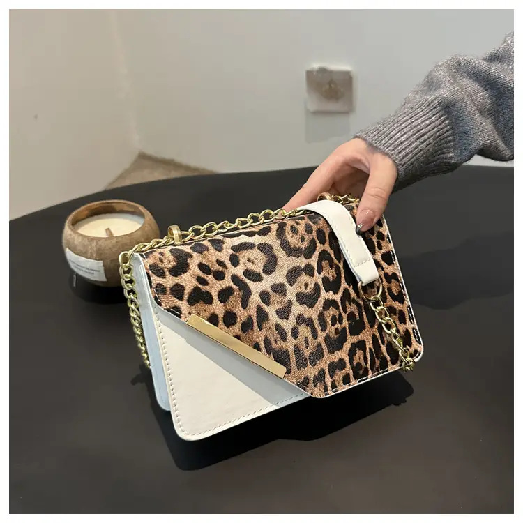 Leopard Print Chain Crossbody Bag for Women
