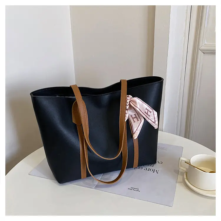 Black Korean Style Ribbon Tote Bag for Women - Image 8