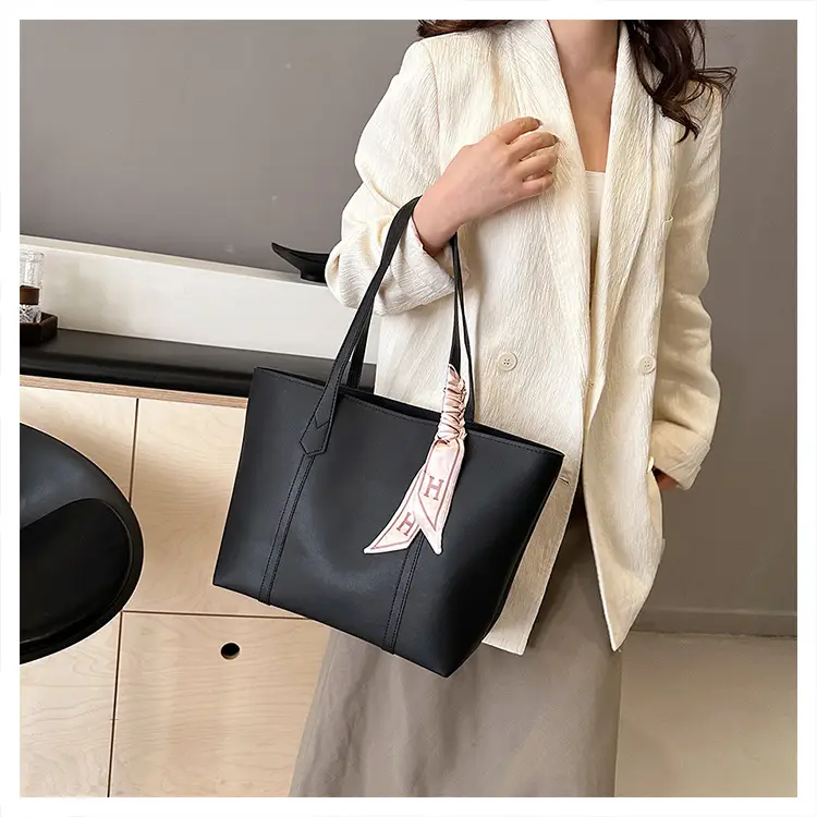 Black Korean Style Ribbon Tote Bag for Women - Image 10
