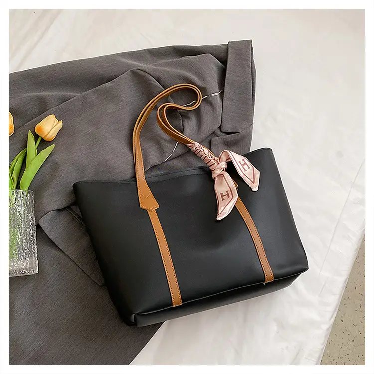 Black Korean Style Ribbon Tote Bag for Women - Image 6