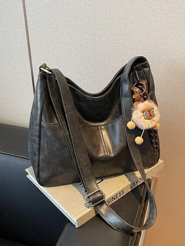 Women's Retro Brown Tote Bag with Crossbody Strap - Image 7