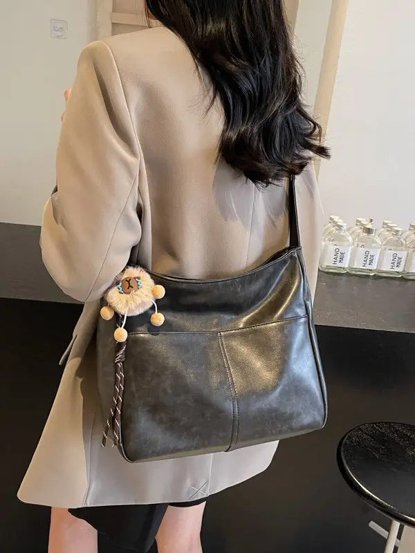Women's Retro Brown Tote Bag with Crossbody Strap - Image 8