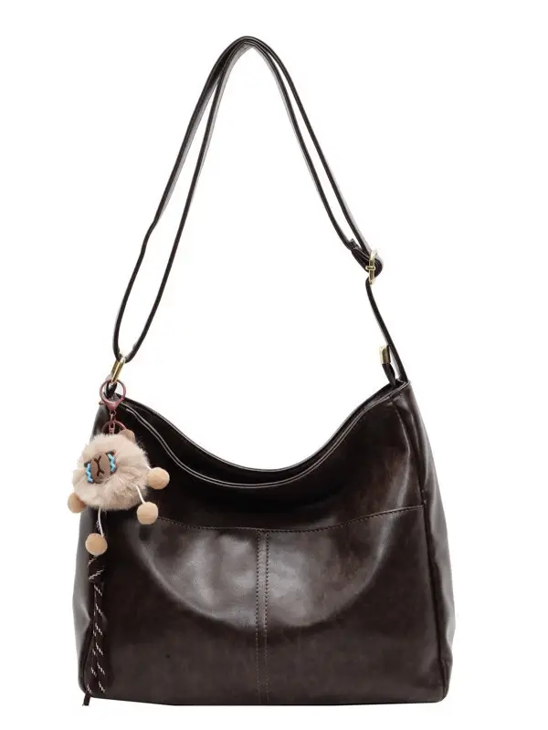 Women's Retro Brown Tote Bag with Crossbody Strap - Image 10
