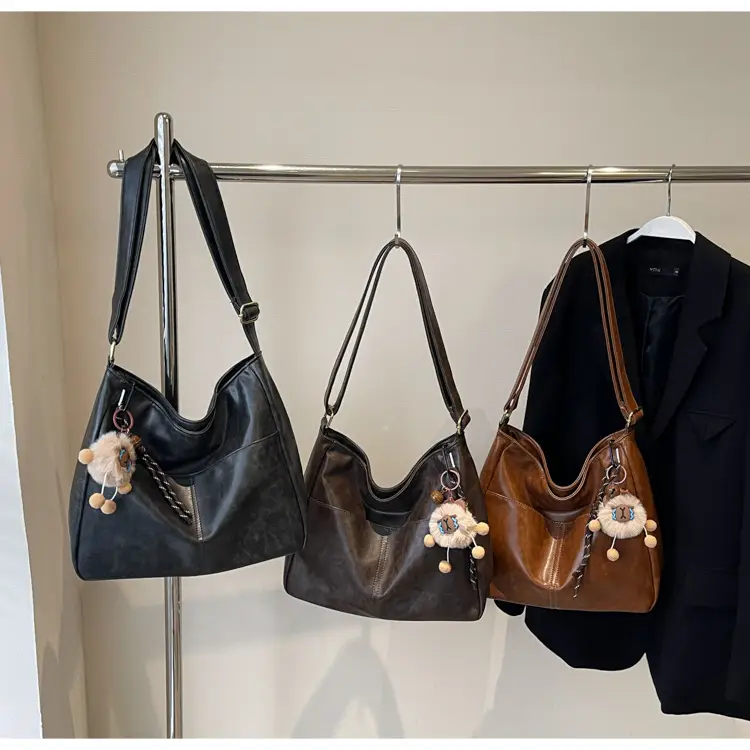 Women's Retro Brown Tote Bag with Crossbody Strap — feature 1